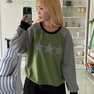 Street Style Striped Patch Sweatshirt