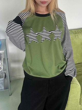 Street Style Striped Patch Sweatshirt