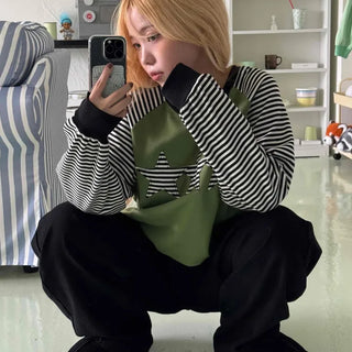 Street Style Striped Patch Sweatshirt
