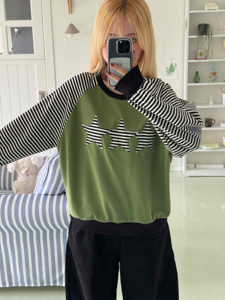 Street Style Striped Patch Sweatshirt