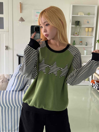 Street Style Striped Patch Sweatshirt