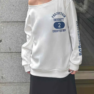 Simple Trendy Number Two Off-Shoulder Sweatshirt