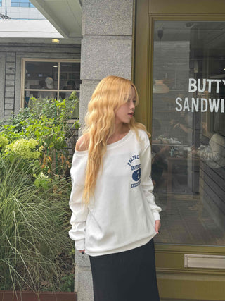 Simple Trendy Number Two Off-Shoulder Sweatshirt