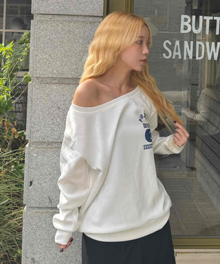 Simple Trendy Number Two Off-Shoulder Sweatshirt