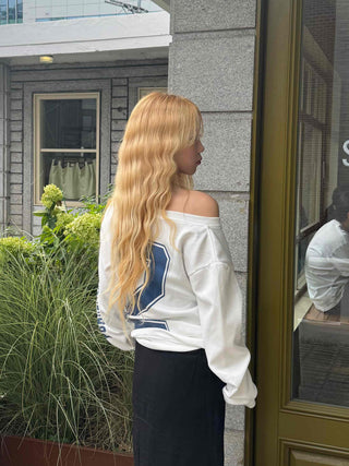 Simple Trendy Number Two Off-Shoulder Sweatshirt
