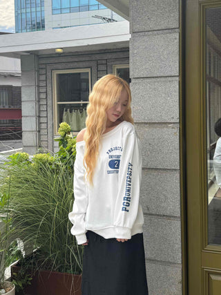 Simple Trendy Number Two Off-Shoulder Sweatshirt
