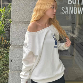 Simple Trendy Number Two Off-Shoulder Sweatshirt