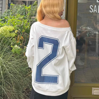 Simple Trendy Number Two Off-Shoulder Sweatshirt