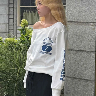 Simple Trendy Number Two Off-Shoulder Sweatshirt