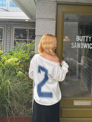 Simple Trendy Number Two Off-Shoulder Sweatshirt