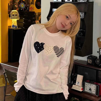 Newtro Stripe Heart Patch Long Sleeve Tee