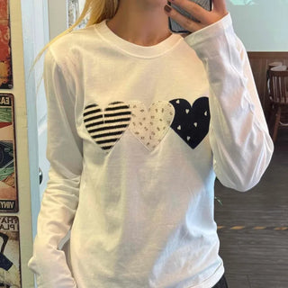 Newtro Stripe Heart Patch Long Sleeve Tee