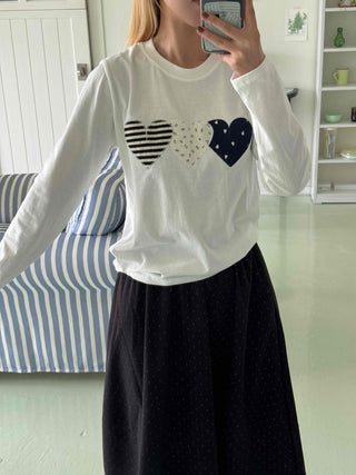 Newtro Stripe Heart Patch Long Sleeve Tee