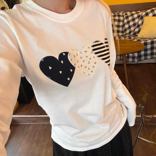 Newtro Stripe Heart Patch Long Sleeve Tee