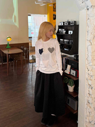 Newtro Stripe Heart Patch Long Sleeve Tee