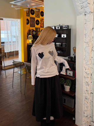 Newtro Stripe Heart Patch Long Sleeve Tee