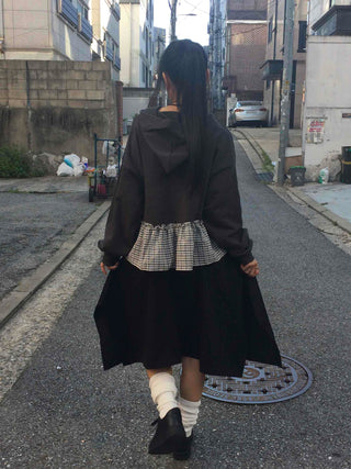 Urban Layer Check Frill Vintage Hoodie