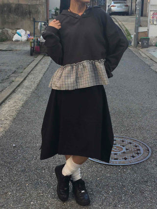 Urban Layer Check Frill Vintage Hoodie
