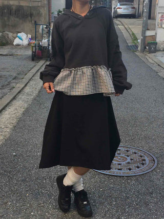 Urban Layer Check Frill Vintage Hoodie