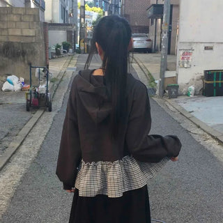Urban Layer Check Frill Vintage Hoodie