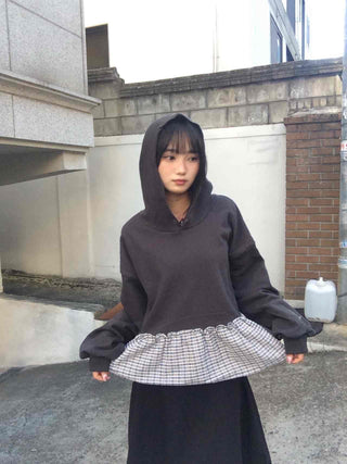 Urban Layer Check Frill Vintage Hoodie