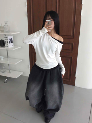Casual Mega Balloon Fit Denim Long Pants