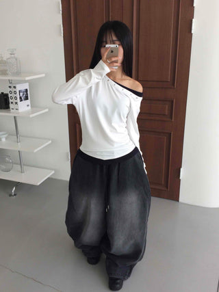 Casual Mega Balloon Fit Denim Long Pants