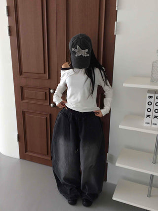 Casual Mega Balloon Fit Denim Long Pants