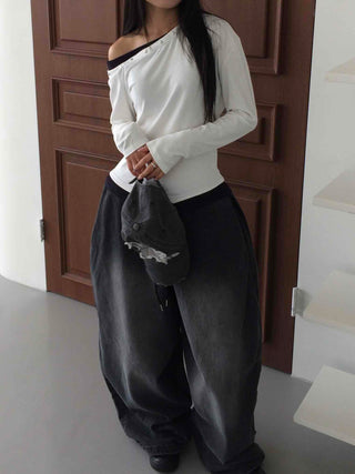 Casual Mega Balloon Fit Denim Long Pants