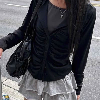 Boho Chic Shirred Layered Cardigan