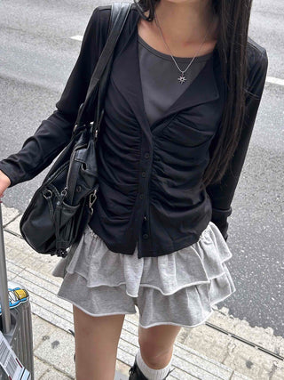 Boho Chic Shirred Layered Cardigan