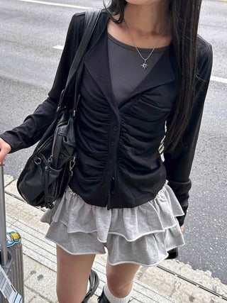 Boho Chic Shirred Layered Cardigan