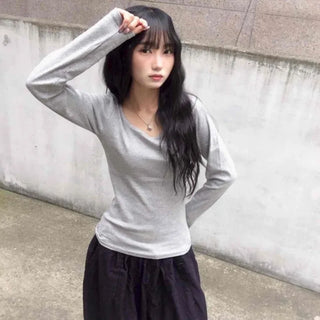 New Basic Plain Long Sleeve T-shirt