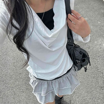 Soft Drape U-Neck Long Sleeve T-Shirt