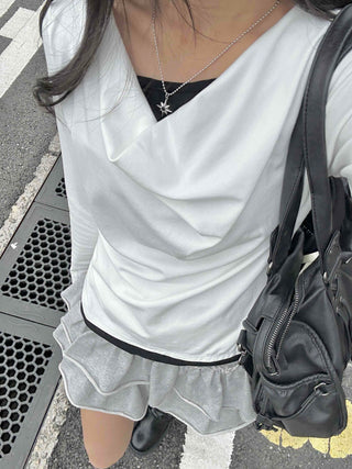 Soft Drape U-Neck Long Sleeve T-Shirt