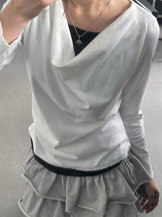Soft Drape U-Neck Long Sleeve T-Shirt