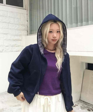 New Basic Check Zip-up Hoodie