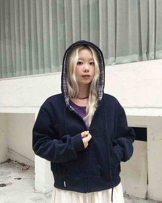 New Basic Check Zip-up Hoodie