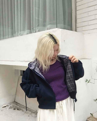New Basic Check Zip-up Hoodie