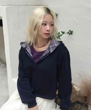 New Basic Check Zip-up Hoodie