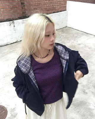 New Basic Check Zip-up Hoodie