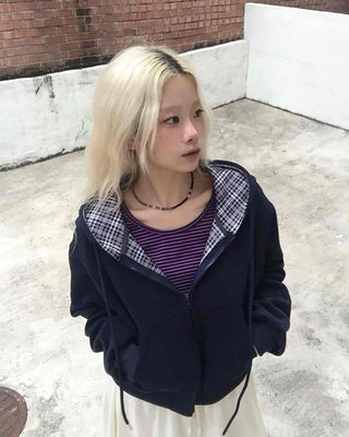 New Basic Check Zip-up Hoodie