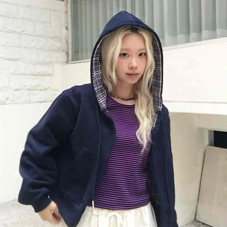 New Basic Check Zip-up Hoodie