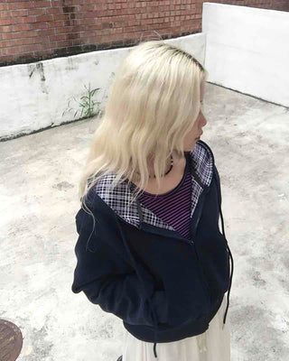 New Basic Check Zip-up Hoodie