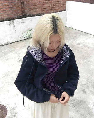 New Basic Check Zip-up Hoodie