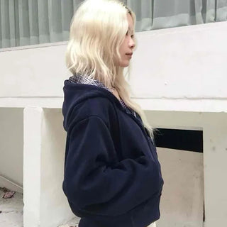 New Basic Check Zip-up Hoodie
