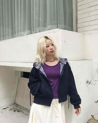 New Basic Check Zip-up Hoodie