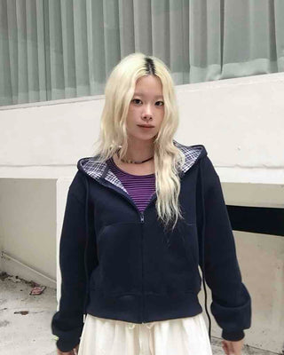 New Basic Check Zip-up Hoodie