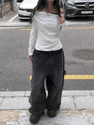Balloon Fit Carpenter Cutout Denim Long Pants