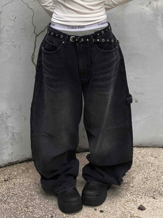 Balloon Fit Carpenter Cutout Denim Long Pants